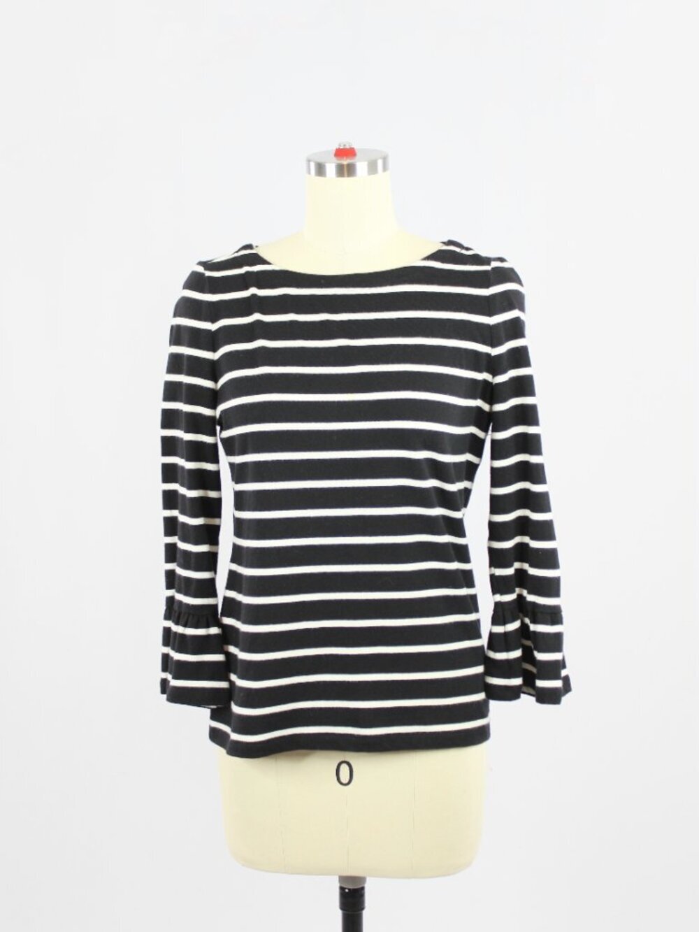 BROOME STREET KATE SPADE Black Striped Cotton Ruffle Sleeve Mariner Top, Size XS - Picture 2 of 12